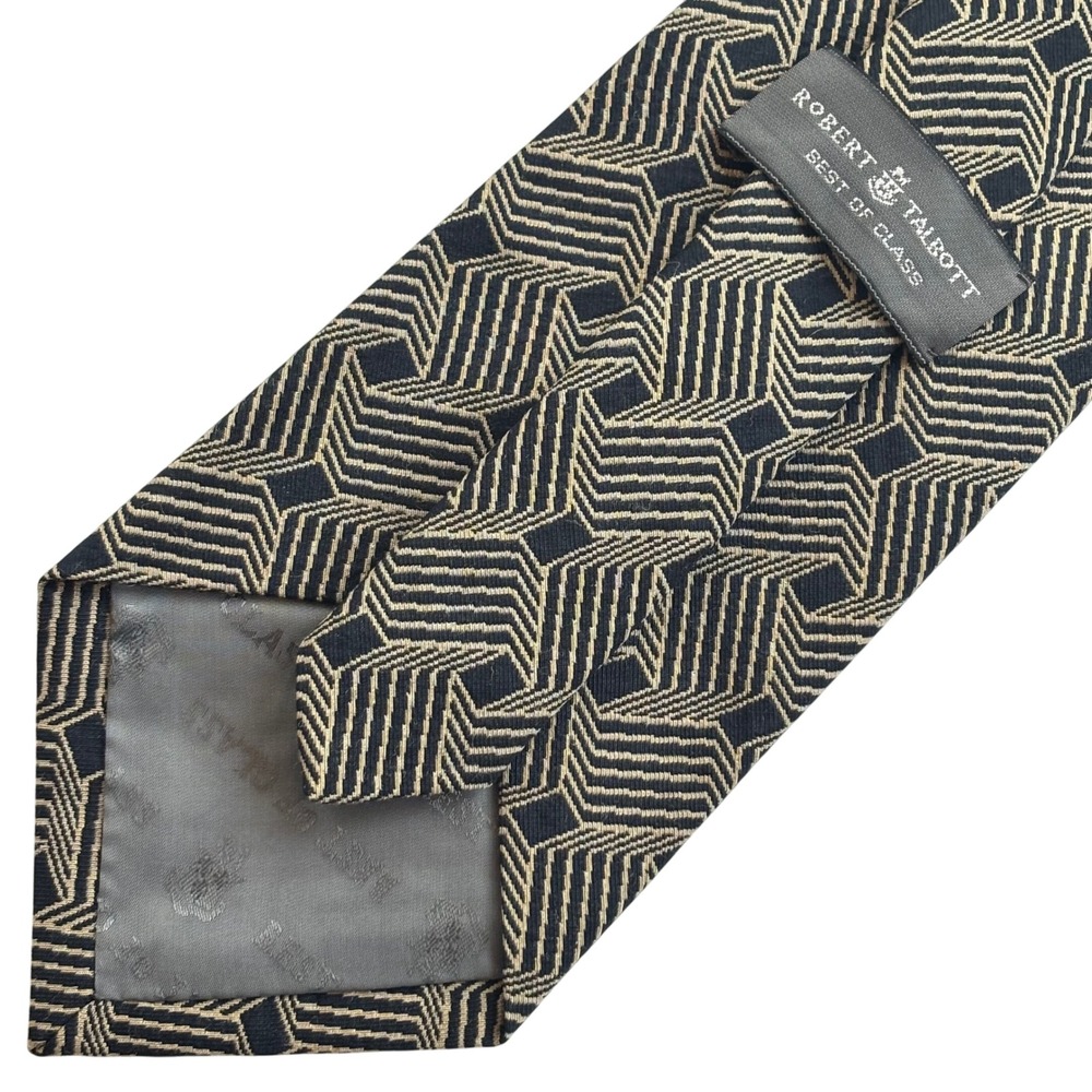 Robert Talbott Best of‎ Class Silk Tie Geometric Pattern Black Tan Woven USA